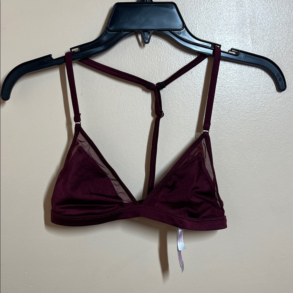 PINK Victoria's Secret Mesh-Trim Triangle Bralette in Burgundy Wine
